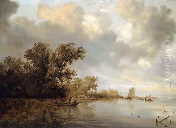 River Landscape c. 1640 Oil Painting by Salomon van Ruysdael