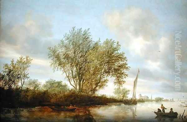 River Landscape 1645 Oil Painting by Salomon van Ruysdael