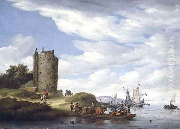 River Estuary with Watchtower Oil Painting by Salomon van Ruysdael