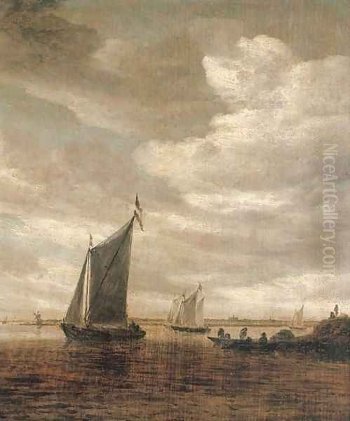 A river estuary with sailing boats Oil Painting by Salomon van Ruysdael