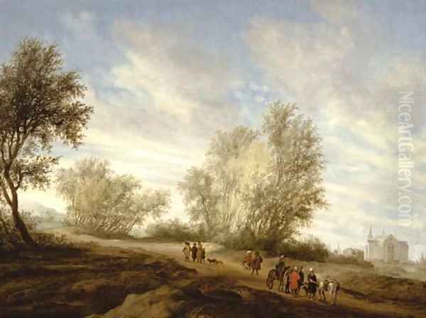 A wooded landscape with the concubine carried by the Levite from Gibeah Oil Painting by Salomon van Ruysdael