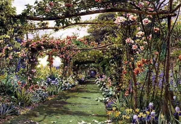 The Rose Pergola, Blackhurst House, Tunbridge Wells, Kent Oil Painting by Ernest Arthur Rowe