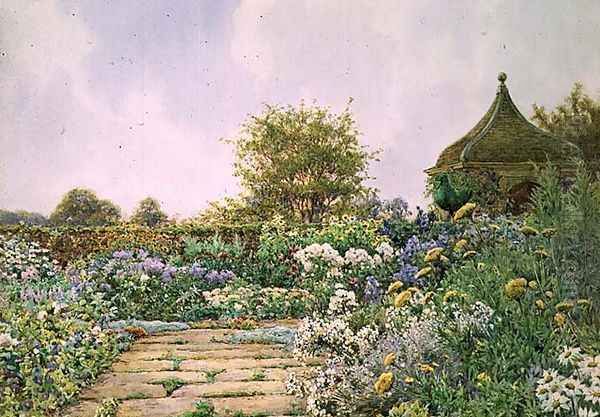 An English Country Garden Oil Painting by Ernest Arthur Rowe