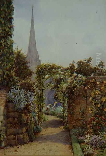 A Salisbury Garden Oil Painting by Ernest Arthur Rowe