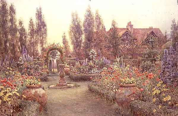 View of a Country House and Garden Oil Painting by Ernest Arthur Rowe