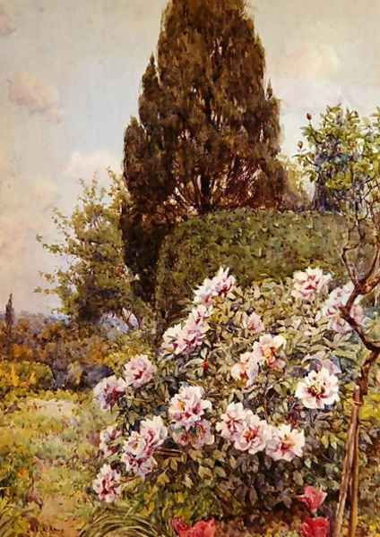 Peonies, Coddington, near Ledbury Oil Painting by Ernest Arthur Rowe