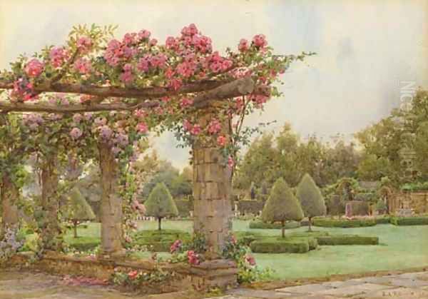 A walk way covered with the American Pillar rose, Hever Castle Oil Painting by Ernest Arthur Rowe