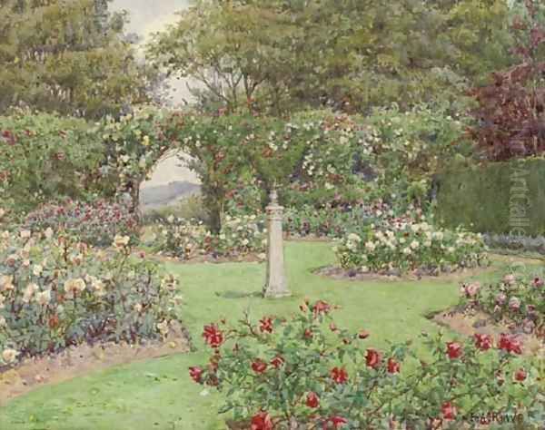 The rose garden Oil Painting by Ernest Arthur Rowe