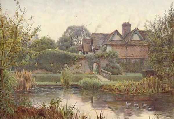 Across the moat, Great Langley Manor Oil Painting by Ernest Arthur Rowe