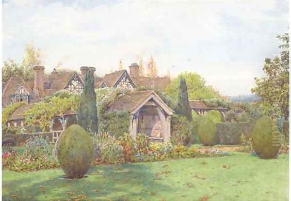 The gardens at Great Tangley Manor, near Guildford, Surrey Oil Painting by Ernest Arthur Rowe