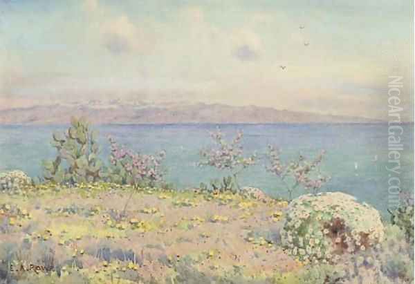 The straits of Messina and Calabria from Taormina, Sicily Oil Painting by Ernest Arthur Rowe