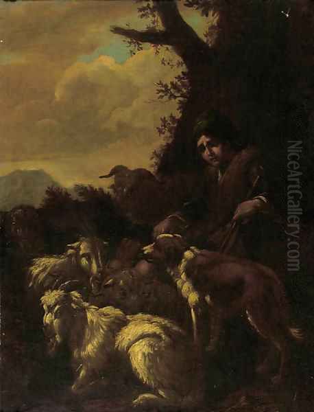 A shepherdboy attended by his dog Oil Painting by Philipp Peter Roos