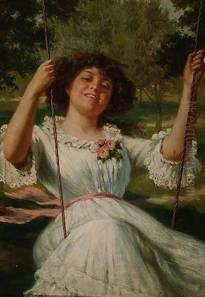 Girl on a Swing Oil Painting by Edwin Thomas Roberts