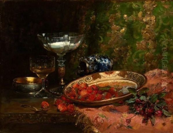 Nature Morte Aux Fraises Oil Painting by Jean-Baptiste Olive