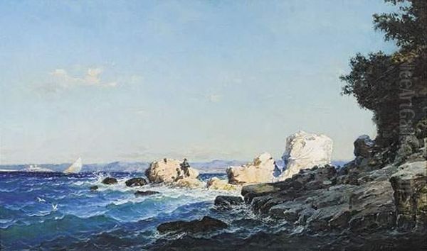 Marseille, La Corniche Et Le Chateau D'if Vus Depuis Les Rochers De La Pointe Rouge Oil Painting by Jean-Baptiste Olive