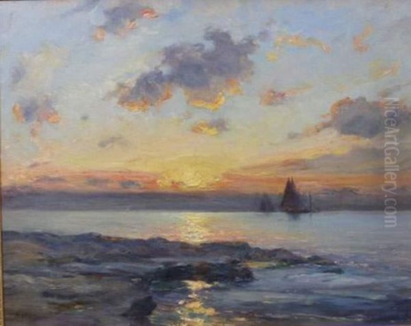 Voiliers Au Coucher Du Soleil Oil Painting by Jean-Baptiste Olive