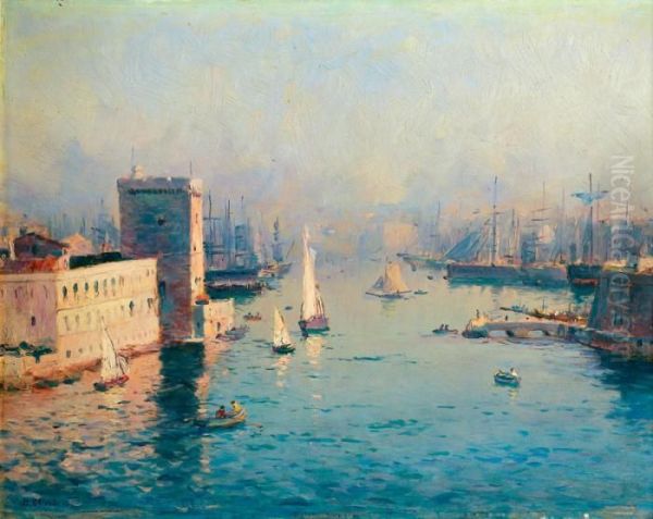 Voiliers A L'entree Du Port De Marseille Oil Painting by Jean-Baptiste Olive