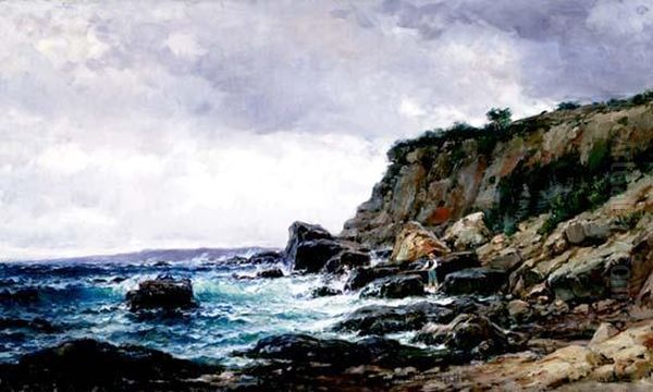 Pecheur Sur Une Corniche En Mediterranee, Circa 1880 Oil Painting by Jean-Baptiste Olive