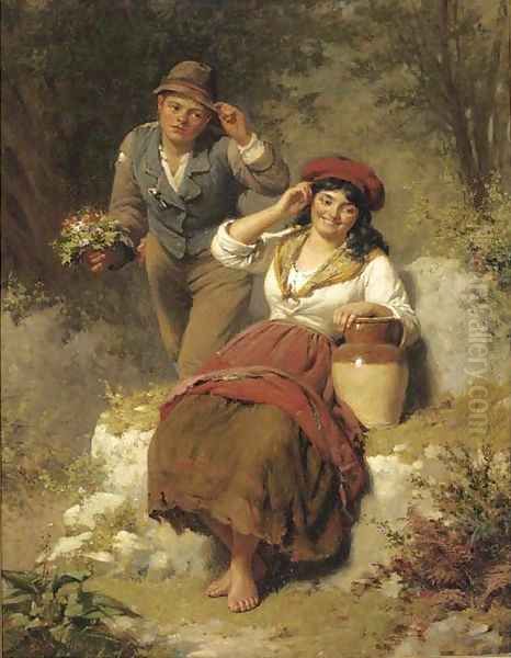 Rustic courtship Oil Painting by Edwin Thomas Roberts