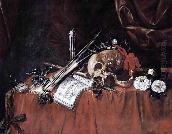 Vanitas Still-Life (3) Oil Painting by Simon Renard De Saint-Andre