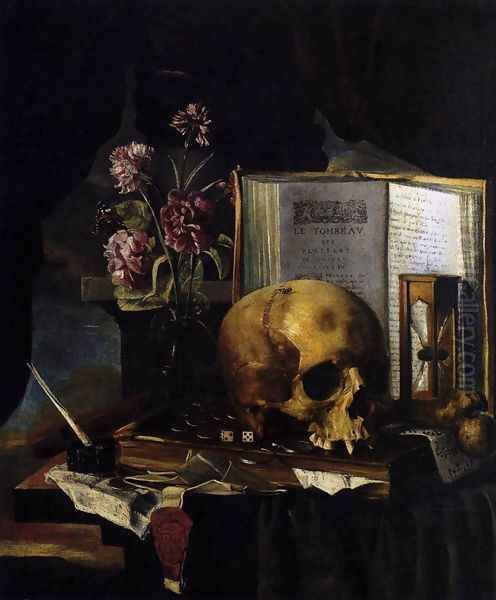 Vanitas Still-Life (1) Oil Painting by Simon Renard De Saint-Andre