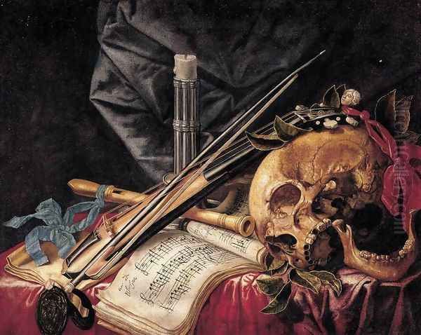 Vanitas Still-Life (2) Oil Painting by Simon Renard De Saint-Andre