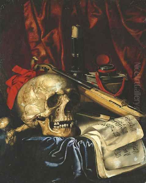 A vanitas still life Oil Painting by Simon Renard De Saint-Andre