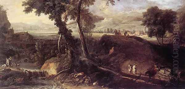 Landscape with Washerwomen Oil Painting by Marco Ricci