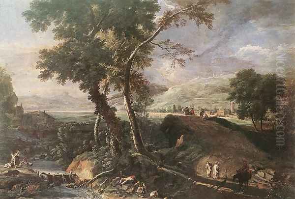 Landscape with River and Figures c. 1720 Oil Painting by Marco Ricci