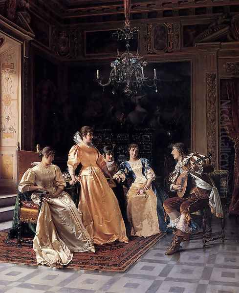 An Amusing Song Oil Painting by Vittorio Reggianini