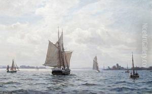 Shipping At Ringkobing, Denmark Oil Painting by Christian Benjamin Olsen