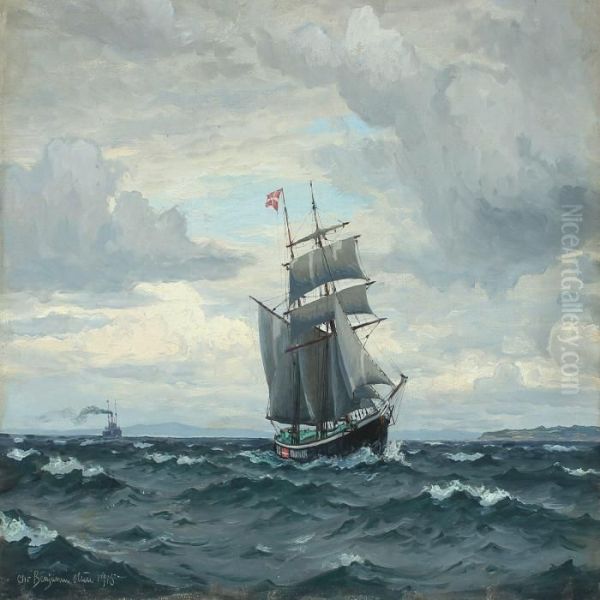 Seascape With Ships Oil Painting by Christian Benjamin Olsen