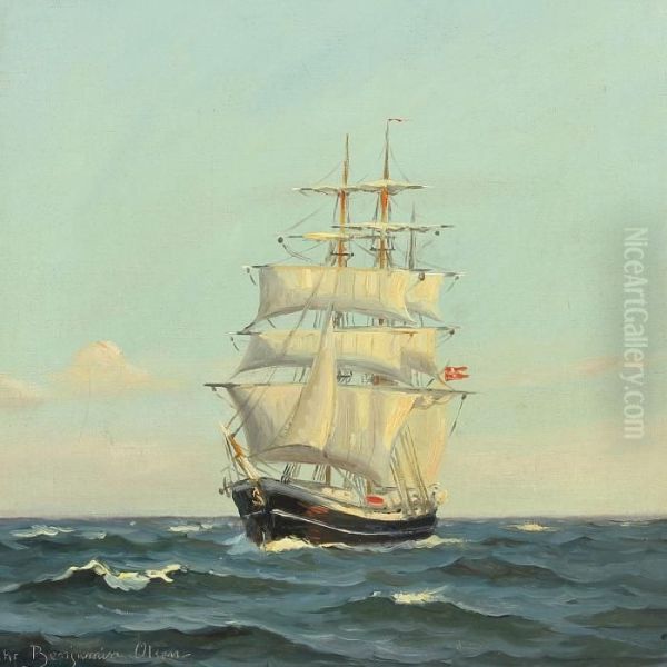 Three-masted Sailing Ship At Sea Oil Painting by Christian Benjamin Olsen