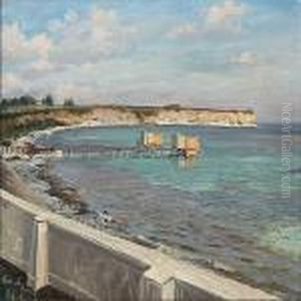 Bathing Jetty Near Rodvig, Denmark Oil Painting by Christian Benjamin Olsen