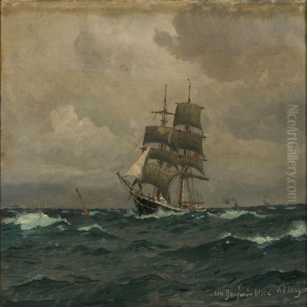 Seascape With A Schooner Near Skagen Oil Painting by Christian Benjamin Olsen