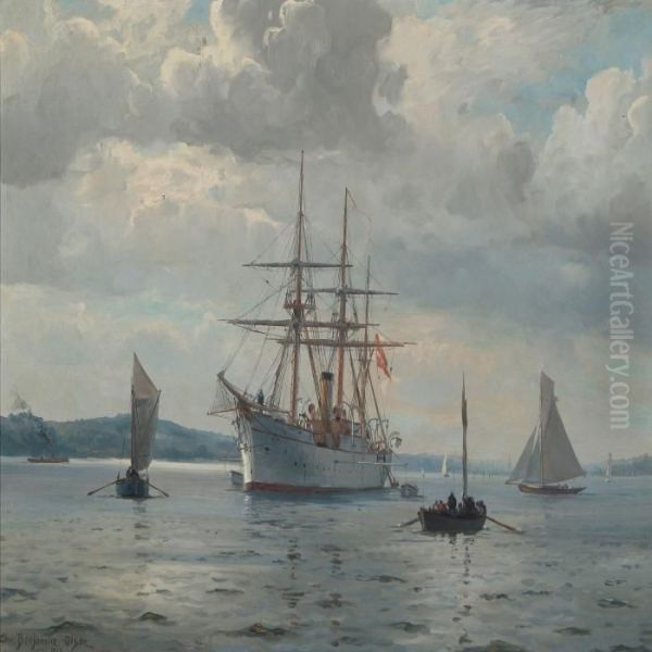 Fregatten Ingolf I Vejle Fjord Oil Painting by Christian Benjamin Olsen