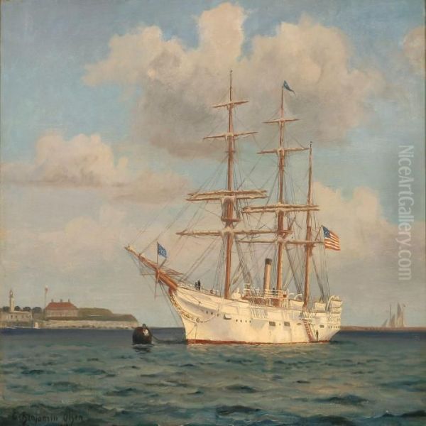 The American Training Ship Adanis In Copenhagen Harbour Oil Painting by Christian Benjamin Olsen