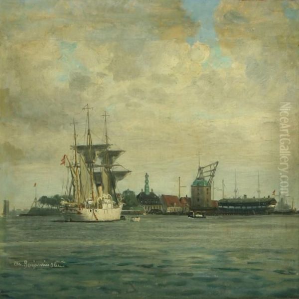 The Schooner Ingolf In Copenhagen Harbour Oil Painting by Christian Benjamin Olsen