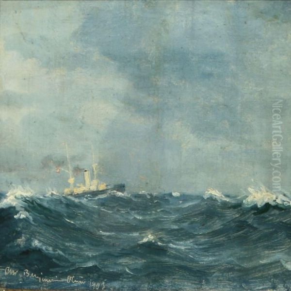 Warship In Highseas Oil Painting by Christian Benjamin Olsen