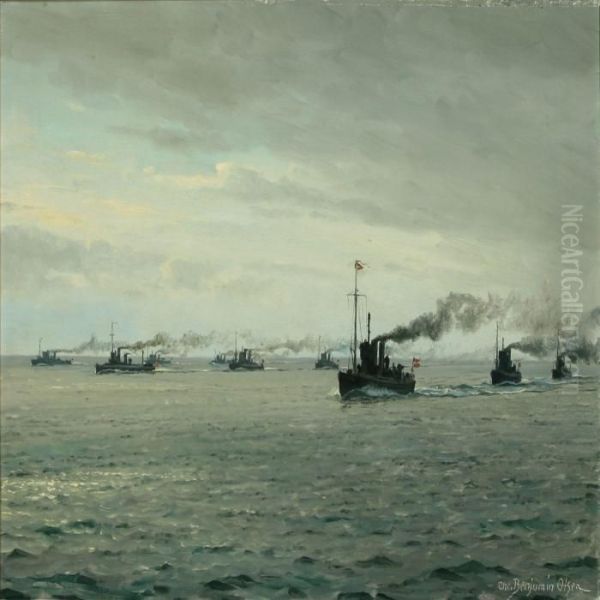 Torpedobade Pavagt For Danmark Oil Painting by Christian Benjamin Olsen