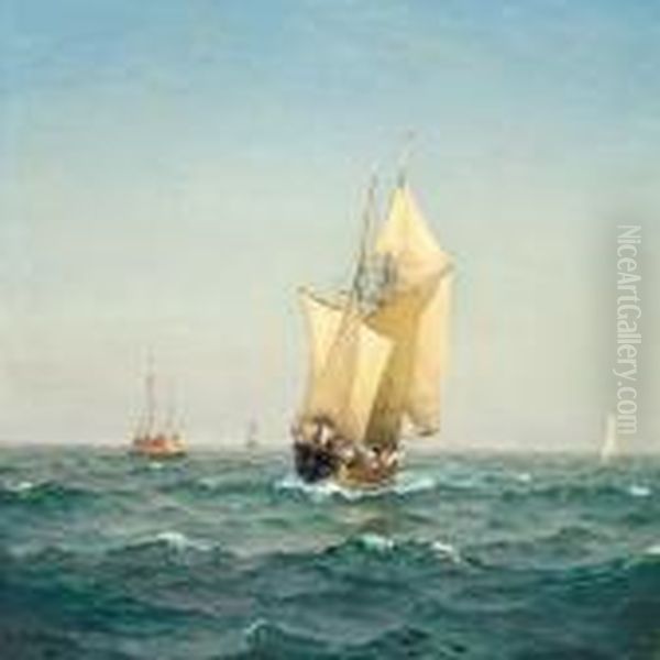 Nice Weather At Sea Oil Painting by Christian Benjamin Olsen