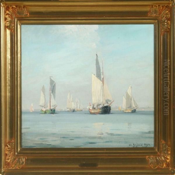 Seascapewith Sailing Ships Oil Painting by Christian Benjamin Olsen