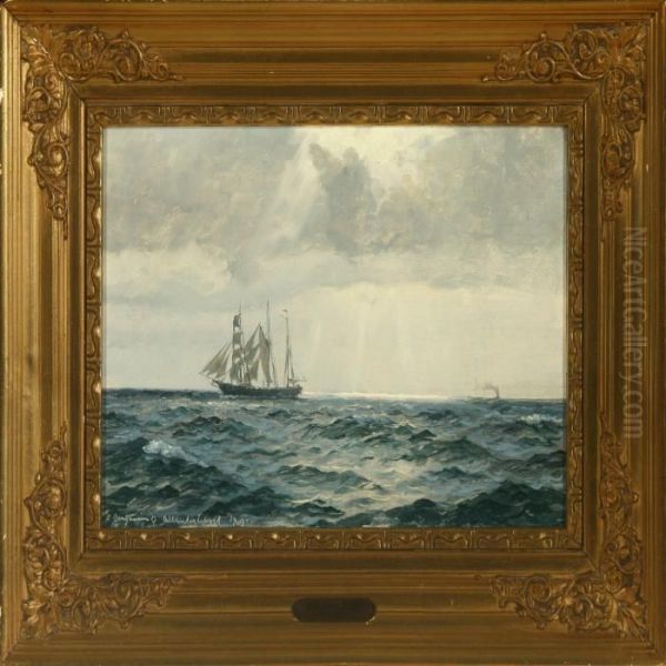 Seascape Withsailing Ship Oil Painting by Christian Benjamin Olsen