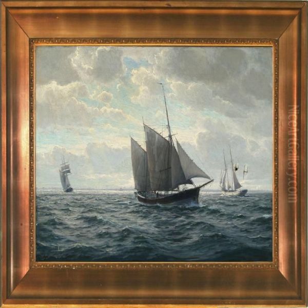 Seascape With Sailing Ships Oil Painting by Christian Benjamin Olsen