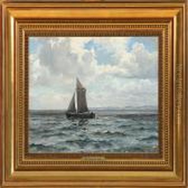 Marine With A Sprit-sail Rigged Boat Oil Painting by Christian Benjamin Olsen