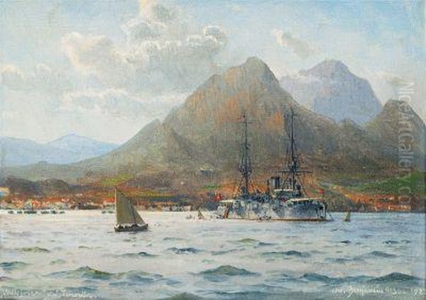 Danischer Kreuzer 'valkyrien' Vor Teneriffa Oil Painting by Christian Benjamin Olsen