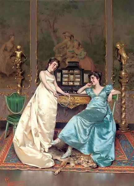 The pearl necklace Oil Painting by Vittorio Reggianini