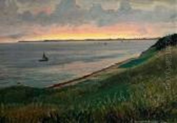 Seascape. Signed C. Benjamin 
Olsen 1910. Indistinct Location Kr..? Oil On Canvas. 29 X 40 Cm Oil Painting by Christian Benjamin Olsen