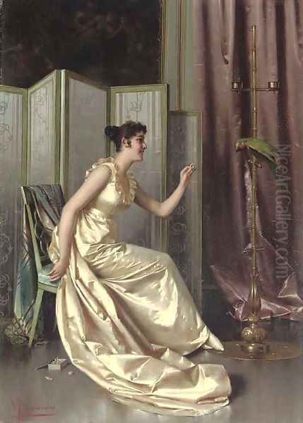 A feathered friend Oil Painting by Vittorio Reggianini