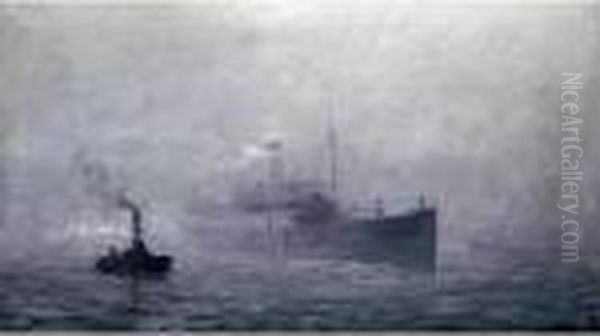 Malmoe-steamer 'sweden', In Copenhagen Oil Painting by Christian Benjamin Olsen